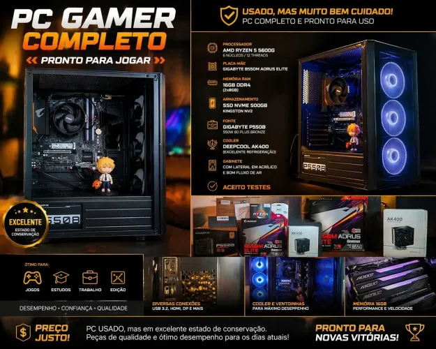 PC Gamer Usado (Impecável) Ryzen 5600G - Valor abaixo do mercado!