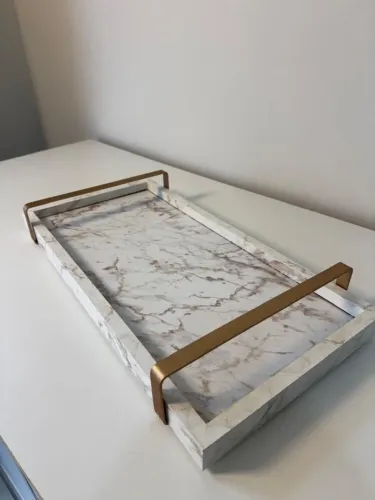 Bandeja Decorativa Efeito Mármore MDF