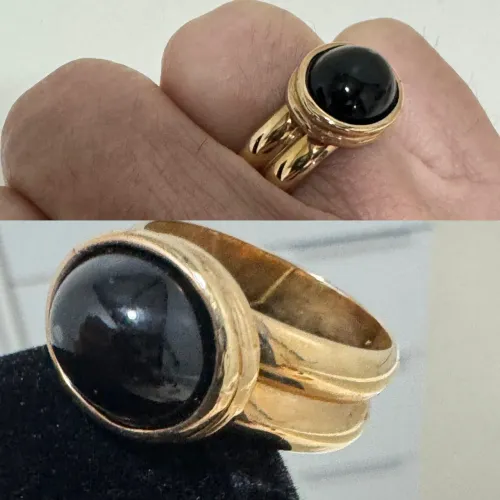 ANEL SEMI-JÓIA FOLHEADO A OURO c/CABOCHÃO ESTILO ÔNIX- ARO 19