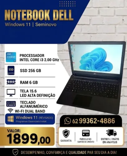 Notebook Dell CORE I3 SSD Seminovo Windows 11 Garantia Parcelo no cartão 