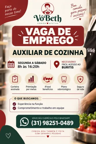 ESTAMOS CONTRATANDO - AUXILIAR DE COZINHA