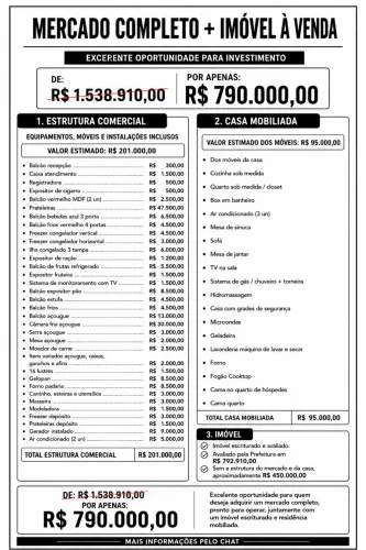 OPORTUNIDADE ÚNICA - MERCADO COMPLETO EM FUNCIONAMENTO | R$ 790.000