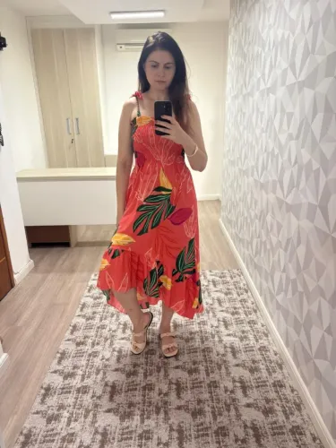 Vestido Estampado de alça com lastex - Modelo Mulet - Tam Único (veste P e M)