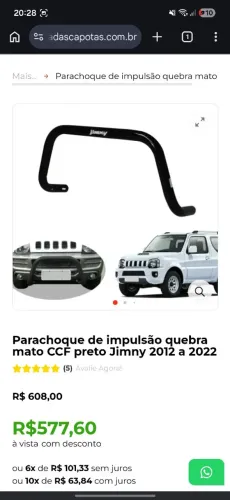 Parachoque de impulsão quebra mato CCF preto Suzuki Jimny 1.3 2012 a 2022 todos