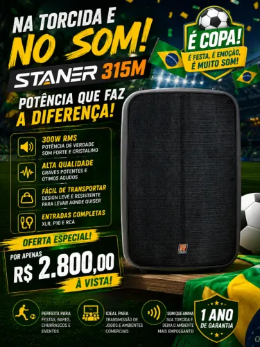 Caixa Ativa Staner 300W 2 Vias Bluetooth Rádio FM SR315M Preta