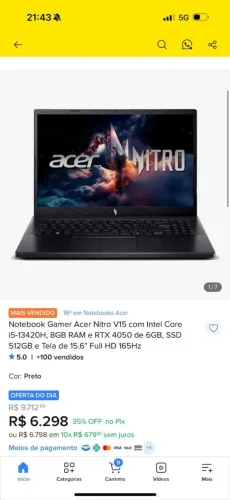 Acer Nitro V15 - na caixa lacrado com nota fiscal.