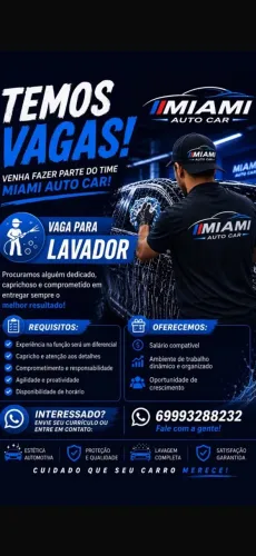 Vaga de emprego pra Lavador!