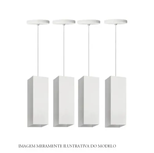 Kit 4 Luminárias Alumínio Pendente Quadrada de Teto, Bancada Led - Branca 25cmX8cm 