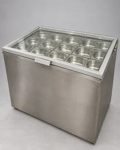 Balcão Refrigerado em Inox com 15 Cubas e Tampa de Vidro
