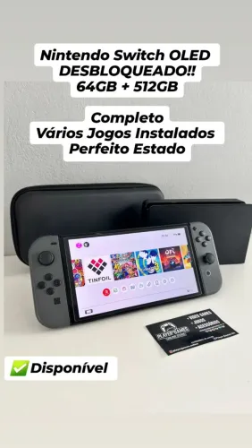 Nintendo Switch Oled DESBLOQUEADO 64GB + 512GB (Aceito Cartão)