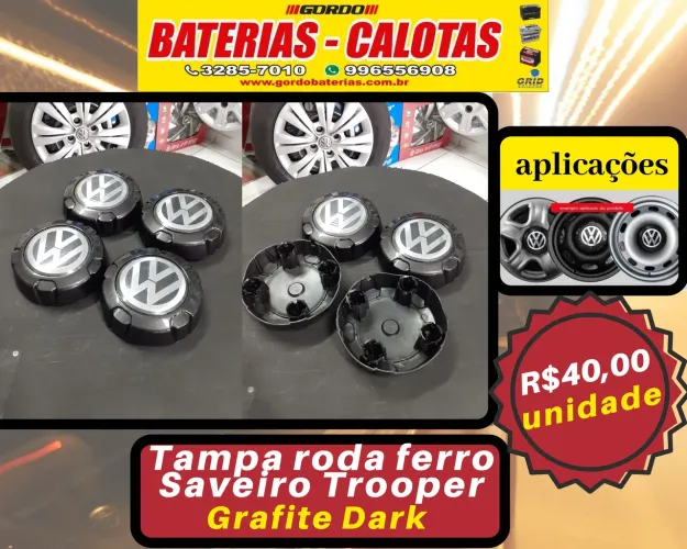 Calota centro de roda Saveiro Tropper Preto fosco. R$40,00 a unidade. Disk entrega 
