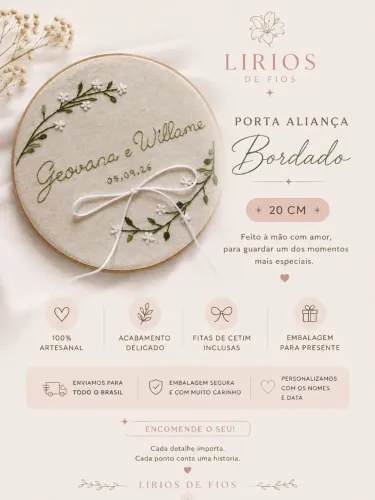 PORTA ALIANÇA BORDADO E PERSONALIZADO