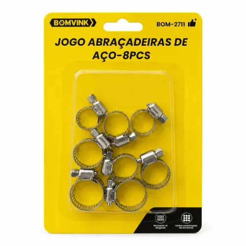 Jogo Abraçadeiras de Aço BOMVINK BOM-2711 Kit 8 Peças Ajustáveis Metálicas pode retirar no