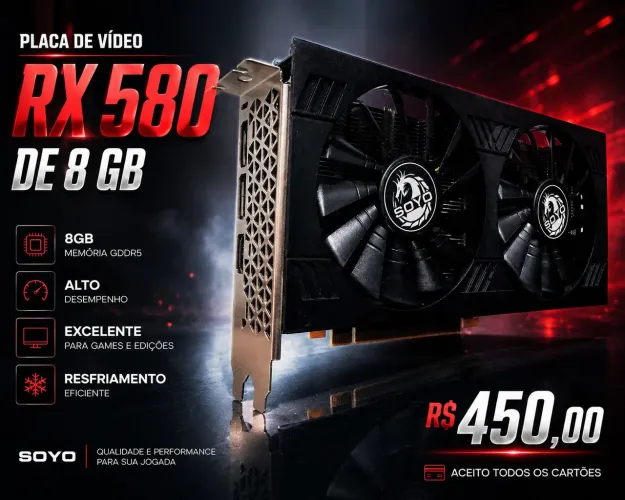 Placa de vídeo RX 580 de 8Gb, estado de nova! Sem choro!