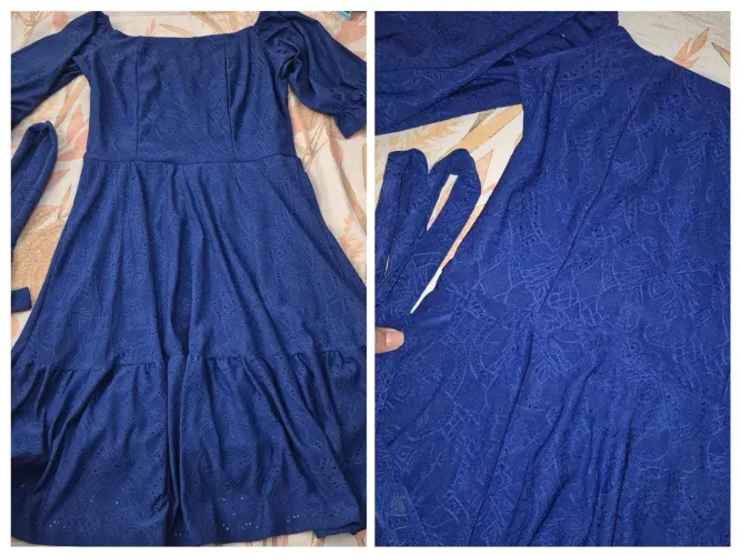 Vestido evangélico de lese azul escuro