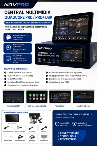 Central Multimídia 9? QUADCORE PRO NAVPRO Carplay + Android Auto sem fio