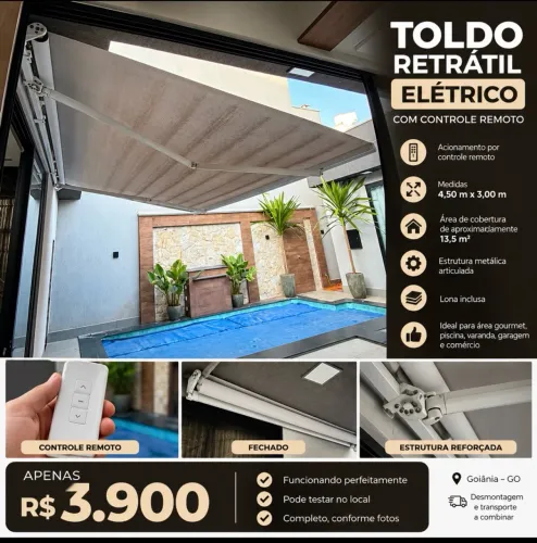 Toldo Retrátil Elétrico 4,50 x 3,00m com Controle Remoto