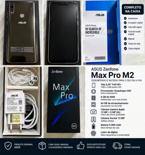 ASUS Zenfone Max Pro M2 - 6GB RAM / 64GB - Completo na Caixa