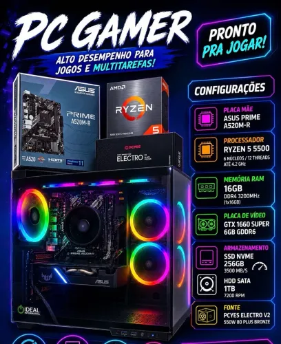 PC GAMER RYZEN 5 + GTX 1660 SUPER - 16GB RAM