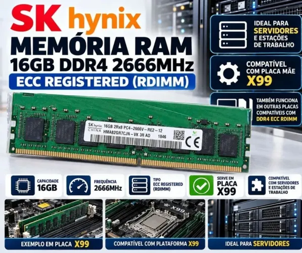 2 Memórias DDR4 16GB 2666 Mhz SK Hynix<br>