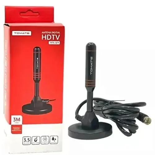 Antena Digital HDTV Interna e Externa com Base Magnética Cabo 3m - Tomate