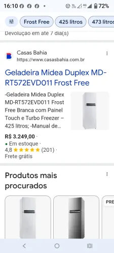 VENDO GELADEIRA MIDEA FROST FREE BRANCA COM PAINEL TOUC E TURBO FREEZER 425 LITROS 110 V