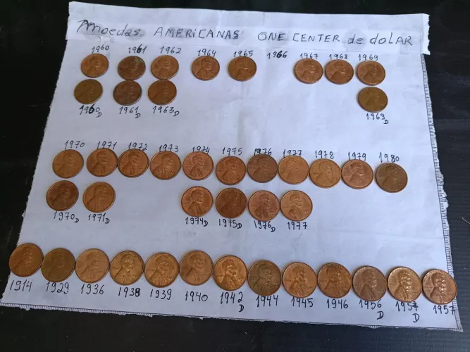 Lote de moedas americanas one center de 1914 a 1960