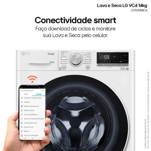 Lava e Seca LG VC4 14kg Wi-Fi Nova nota fiscal Smart Inteligência Artificial Branca 220v
