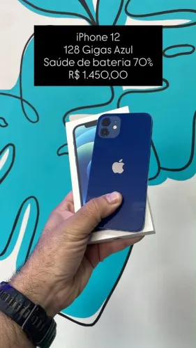 iPhone 12 / 128GB / Azul / Saúde de bateria 70% / R$ 1.450,00