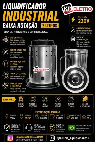 Liquidificador industrial 2 litros baixa rotação 