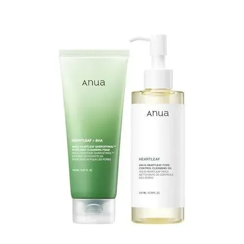Kit de Limpeza Dupla ANUA para Limpeza Facial - óleo de limpeza+espuma de limpeza