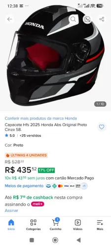 Capacete novo Honda número 58 200 no pix