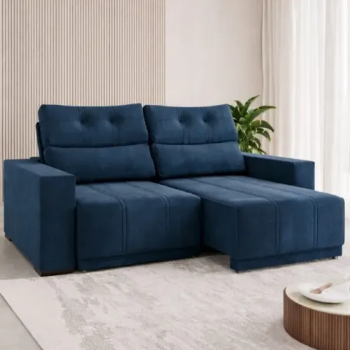 Sofá Retrátil e Reclinável Royal 2,00 m  Azul Molas Bonnel  Novo!  Pronta Entrega!