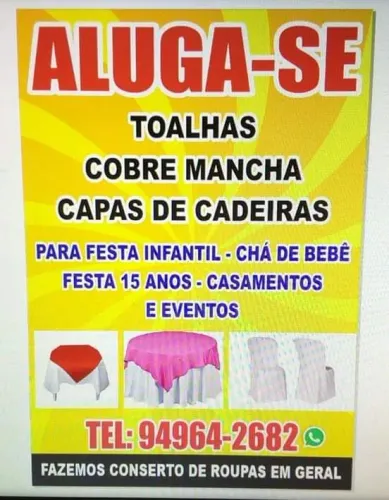 Locação de Toalhas de Mesa, cobre mancha,capas de cadeiras 