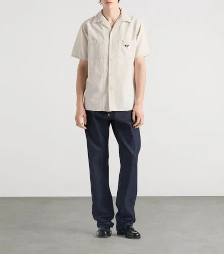 Camisa Prada em Linho / Cambraia Cru Tamanho M Oversized com Nota