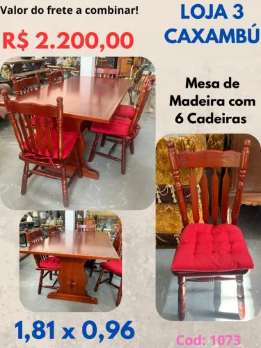 Mesa com 6 Cadeiras almofadas vermelhas - Jundiaí