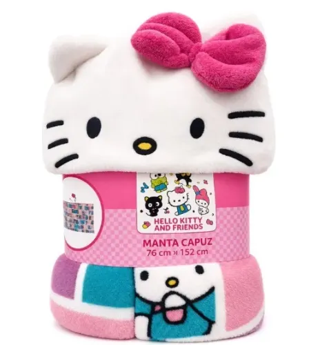 Manta Capuz Infantil Personagens Hello Kitty 76cmx152cm Novo