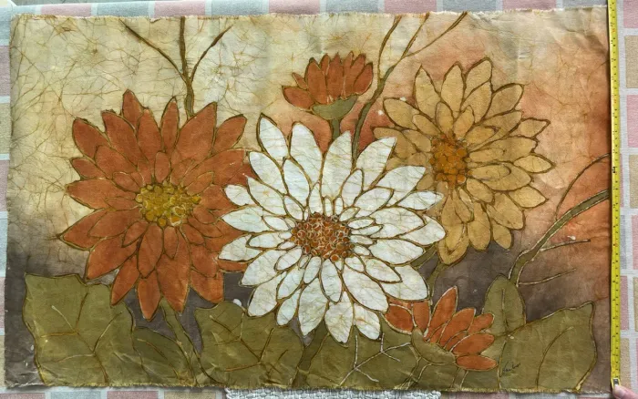 Painel Decorativo em Tecido Pintado à Mão - Floral 87x53 cm