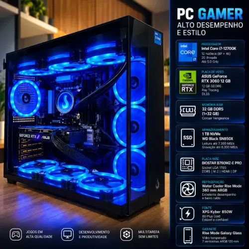 PC Gamer i7-12700K | RTX 3060 12GB | 32GB DDR5 | SSD NVMe 1TB