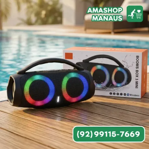 Caixa de Som Portátil Mini Boombox 3 Bluetooth com Luzes LED RGB