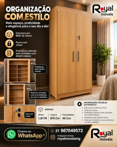 Armário Multiuso C/Cabideiro e Chave 88Cm. Produtos Novos Direto de Fábrica.