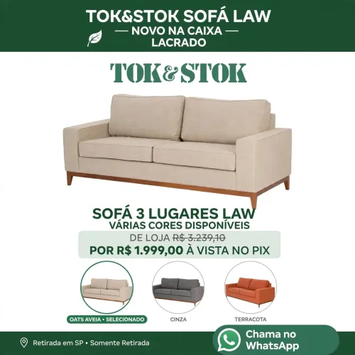 Sofá 3 Lugares Law Nozes Oats Aveia - Novo Na Caixa - Tok&Stok - Retirada SP