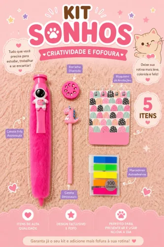 Kit Sonhos - Papelaria Fofa | 5 Itens | R$ 27,90