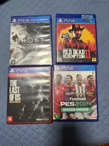 Jogos PS4 mídia física - PES 2021, Red Dead 2, Ghost of Tsushima e The Last of Us