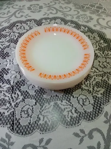 Conjunto de 6 Pratos Rasos Termo Rey Gravatinha Laranja anos 1960/70.