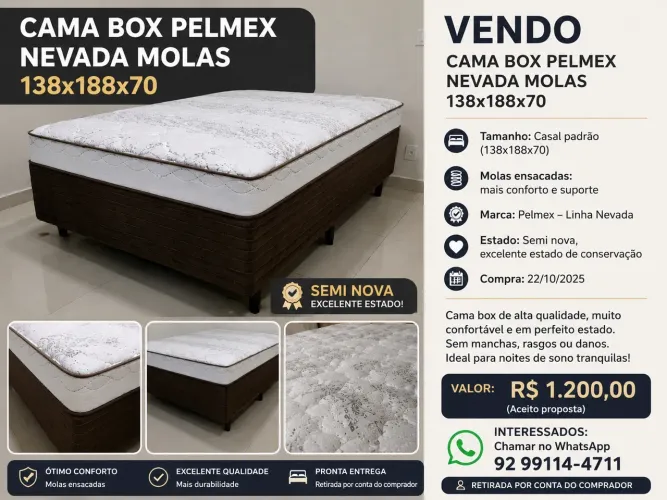 Cama Box Pelmex Nevada Molas 138x188x70 - Semi Nova