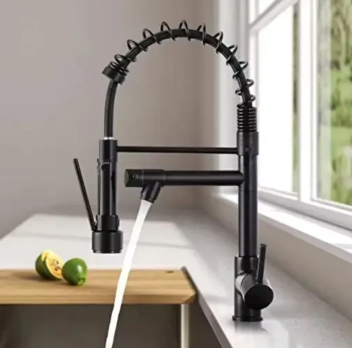 Torneira Gourmet cozinha estilo industrial monocomando Aço Preto Nova