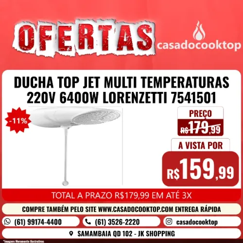 DUCHA TOP JET MULTI TEMPERATURAS 220V 6400W LORENZETTI 7541501