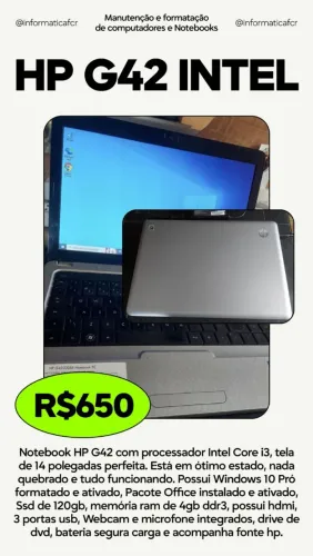 NOTEBOOK HP G42 INTEL CORE i3 EM EXCELENTE ESTADO
