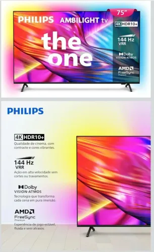 TV Philips Ambilight The One 75? 4K 144Hz - Gamer e Cinema ?